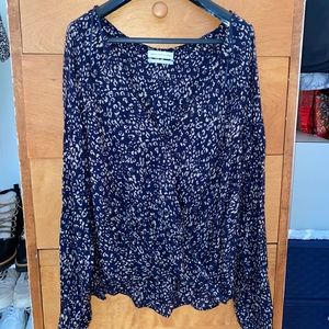 Urban Outfitters Navy Leopard Surplice Top
